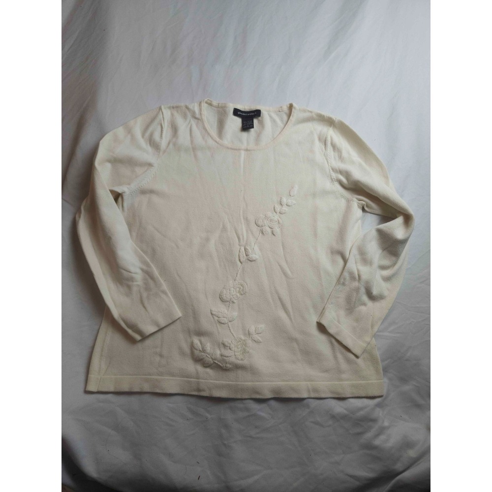 Goodclothes Sweater Womens Large White Floral Embroidered Long Sleeve Casual